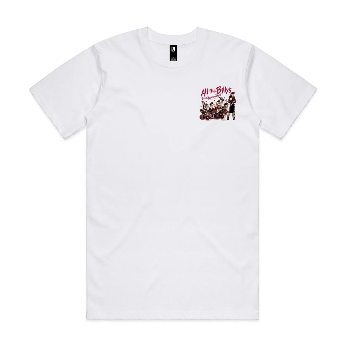 White 'All The Billys - Event Management' classic tee featuring a Kustom Kulture graphic.