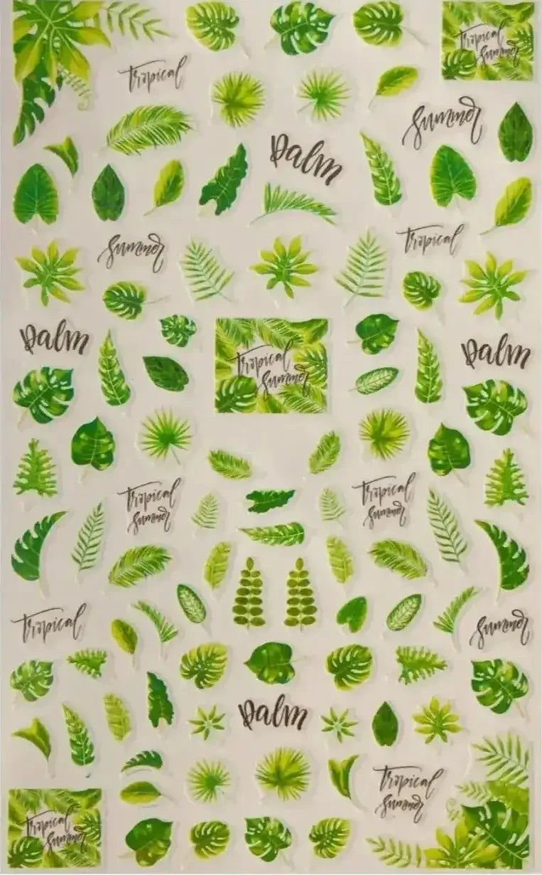 Green tropical leaves nail decals