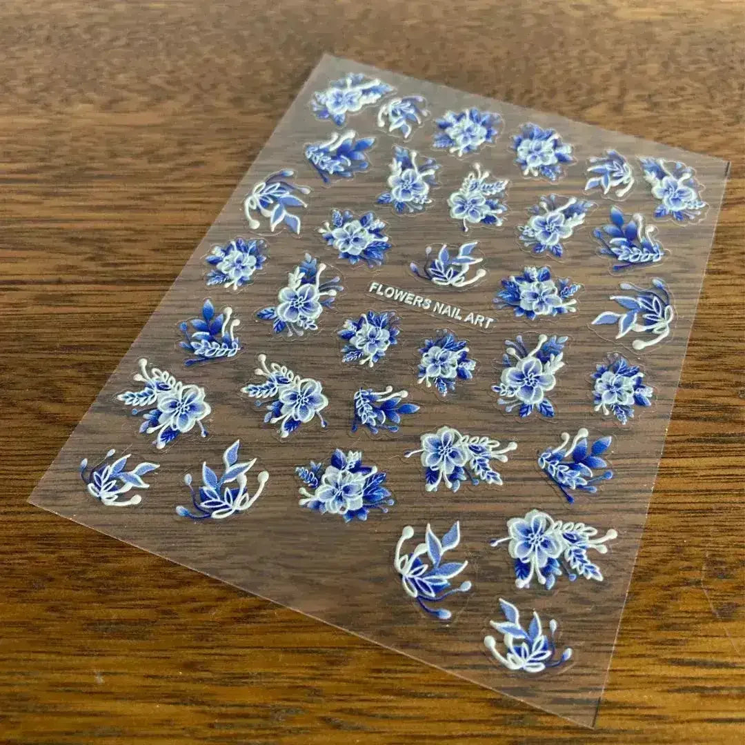 'Dame + the Devil' - Blue Floral Nail Adornments - Dame + the Devil Emporium