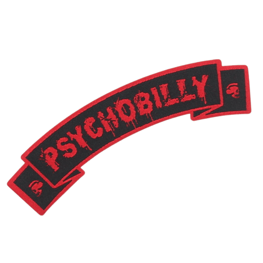'Dame + the Devil' Psychobilly Ribbon Patch - Blood Red - Dame + the Devil Emporium