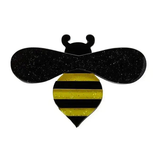 Black and yellow striped bee-shaped object on a white background