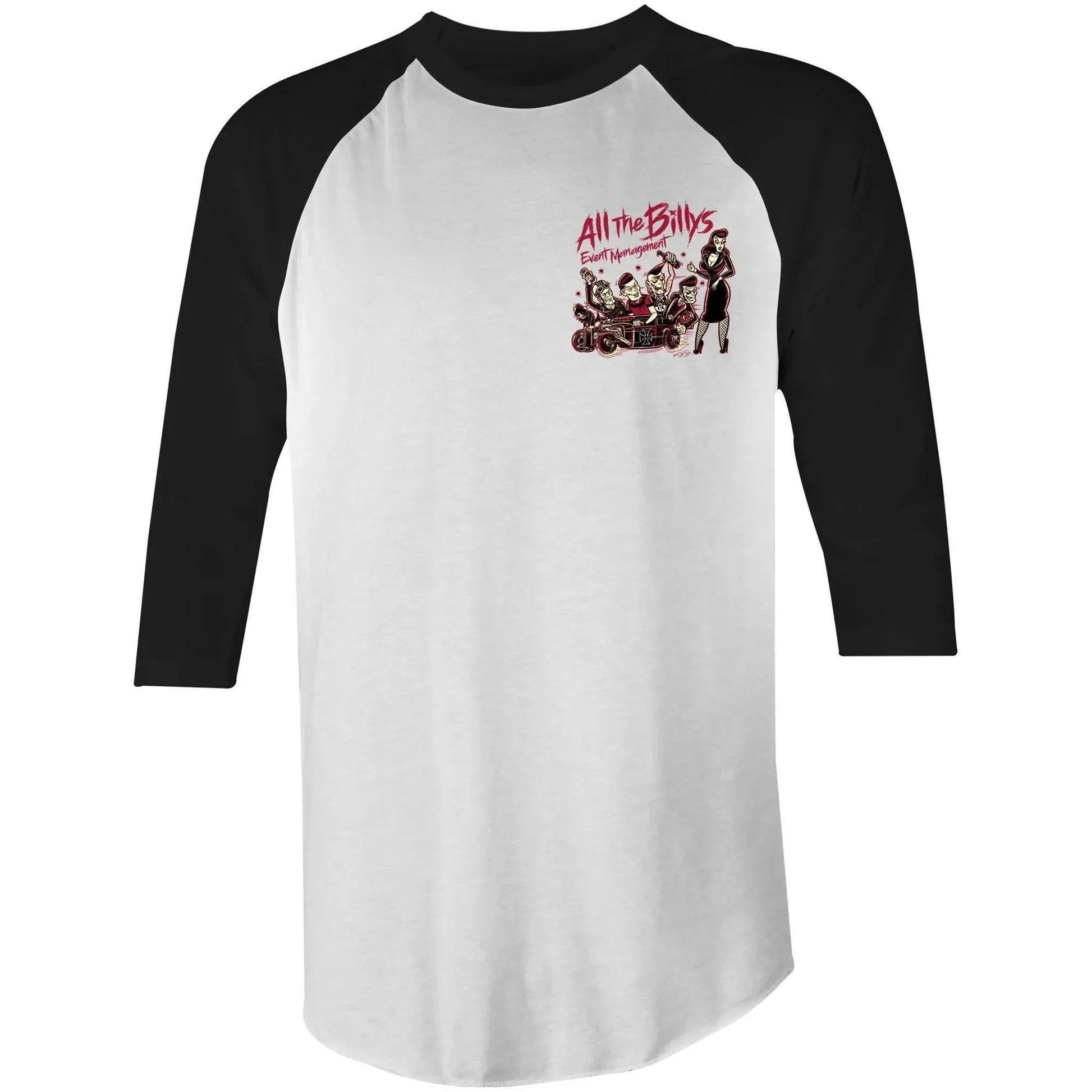 'All The Billys' Raglan - 3/4 Sleeve T-Shirt Small Logo - Dame + the Devil Emporium dameandthedevilemporium.com Mens T-Shirt