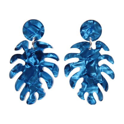 'Dame + the Devil' Exquisite Monstera Leaf Drop Earrings - Blue Hawaii - Dame + the Devil Emporium