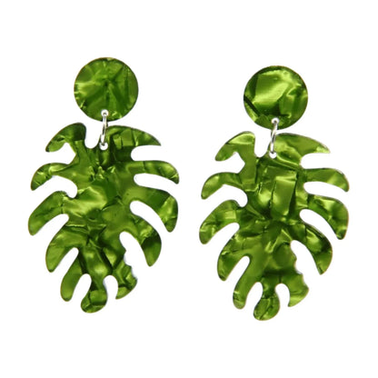 'Dame + the Devil' Exquisite Monstera Leaf Drop Earrings - Blue Hawaii - Dame + the Devil Emporium