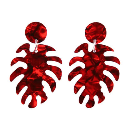 'Dame + the Devil' Exquisite Monstera Leaf Drop Earrings - Fiery Blood Red - Dame + the Devil Emporium