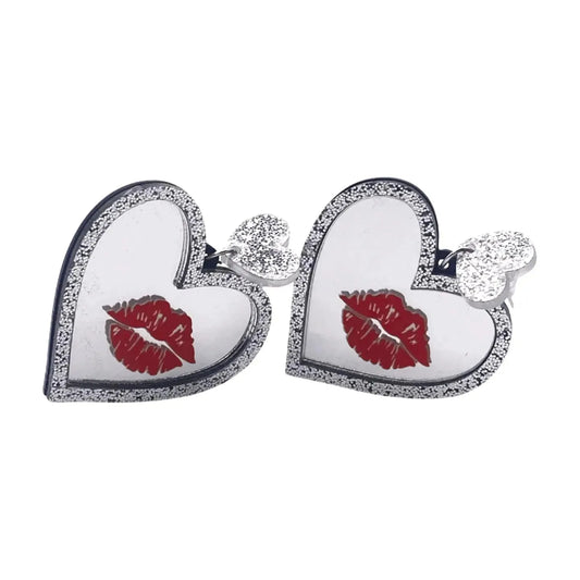 'Dame + the Devil' Silver Mirrored Heart Earrings with Kisses - Dame + the Devil Emporium