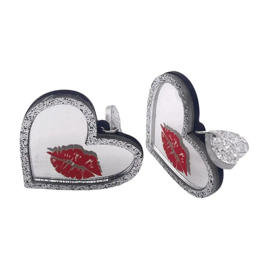 'Dame + the Devil' Silver Mirrored Heart Earrings with Kisses - Dame + the Devil Emporium